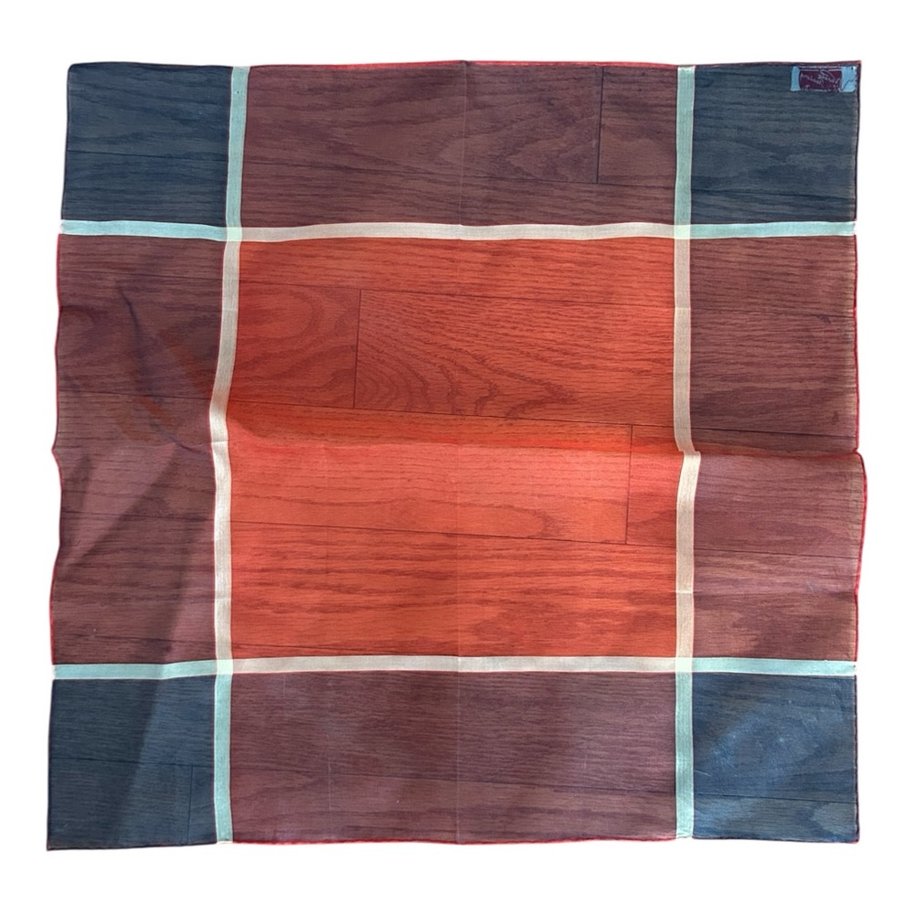 VTG Vanette Creations 100% Silk Square Scarf Hand Rolled Blue Red Sheer Plaid